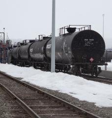 Rail cars carrying heating oil from Canada sit in the snow at a Dead River Company distribution terminal in Presque Isle.