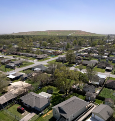 An overhead view of the McCarty Road Landfill from Angela Jackson's neighborhood on March 15, 2025, in Houston.