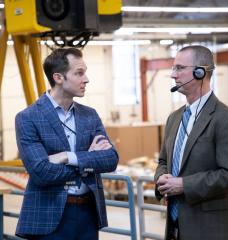 MIT Plasma Science and Fusion Center Interim Director Steve Wukitch (right) showcased research conducted by and technology developed at the center to Representative Jake Auchincloss (D-Mass).