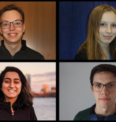SuperUROP scholars participating in MIT Quest for Intelligence-sponsored research projects this year included (clockwise from top left): Spencer Compton, Adeline Hillier, Kristian Georgiev, and Ashika Verma.