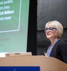 Emily Reichert, CEO of the Massachusetts Clean Energy Center, explained how her organization is coupling economic development and innovation for clean energy and climate tech. 