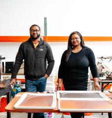 Kameron Dye, Chief Business Officer, and Brittanie Dabney, CEO of Ecosphere Organics, in their workspace at NewLab.
