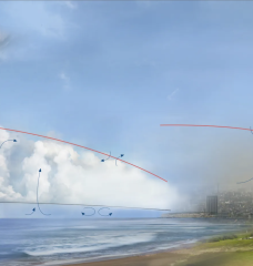 This schematic of the planetary boundary layer (red line) shows exchanges of moisture and movement of aerosols that occur between the Earth's surface and this lowest level of the atmosphere. Lincoln Laboratory researchers are using deep learning techniques to learn more about PBL features, important for weather and climate studies.