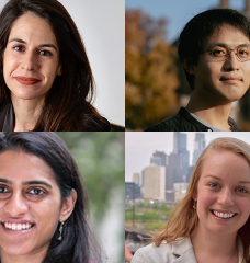 Clockwise from top left: Juncal Arbelaiz, and Xiangkun (Elvis) Cao, Heather Zlotnick and Sandya Subramanian are Schmidt Science Fellows, an honor created in 2017 to encourage young researchers to pursue postdoctoral studies in a field different from their graduate work.
