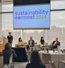 Director of Sustainability Julie Newman, Senior Campus Planner Vasso Mathes, Vice President for Campus Services and Stewardship Joe Higgins, Senior Sustainability Project Manager Steve Lanou, and PhD student Chenhan Shao share the many ways MIT is working to decarbonize its campus.