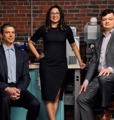 Co-founded by Professor Jeff Grossman (left), Shreya Dave ’09, SM ’12, PhD ’16 (center), and Brent Keller PhD ’16, Via Separations has developed a technology that can eliminate 90 percent of the energy used in thermal separations.