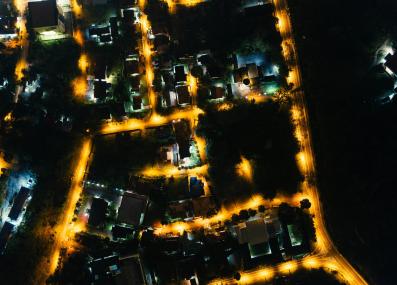 residential neighborhood at night