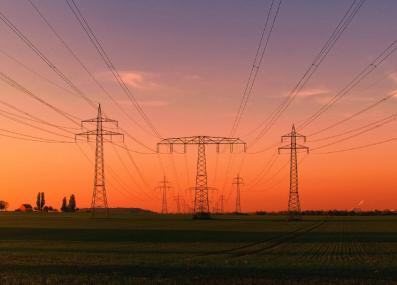 transmission lines at sunset