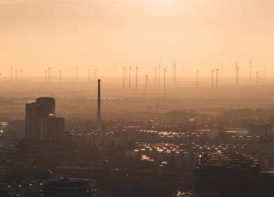 Bratislava skyline with wind turbines
